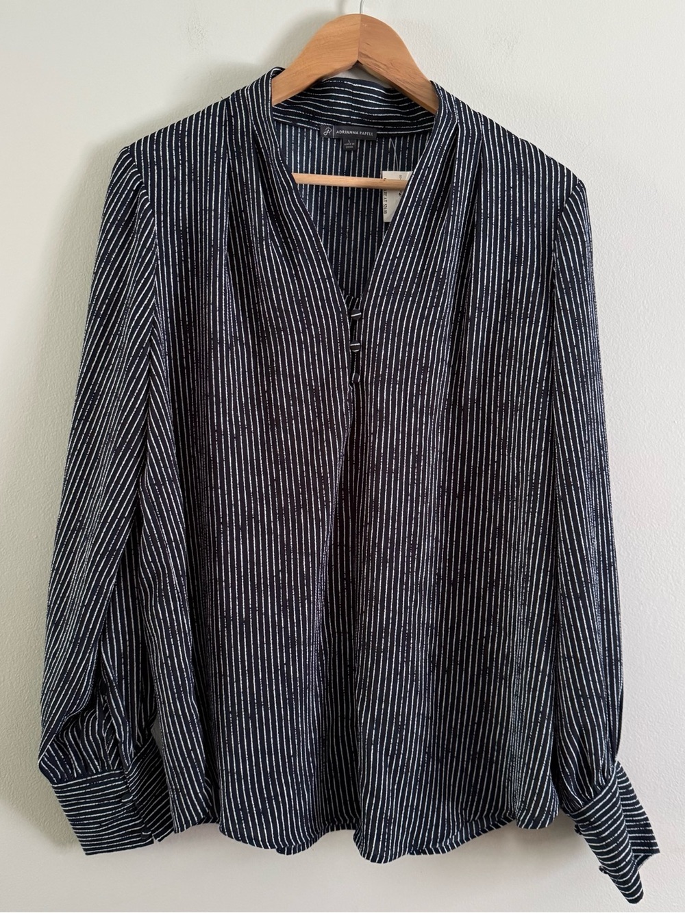 Adrianna Papell Navy and White Pinstripe Shirt